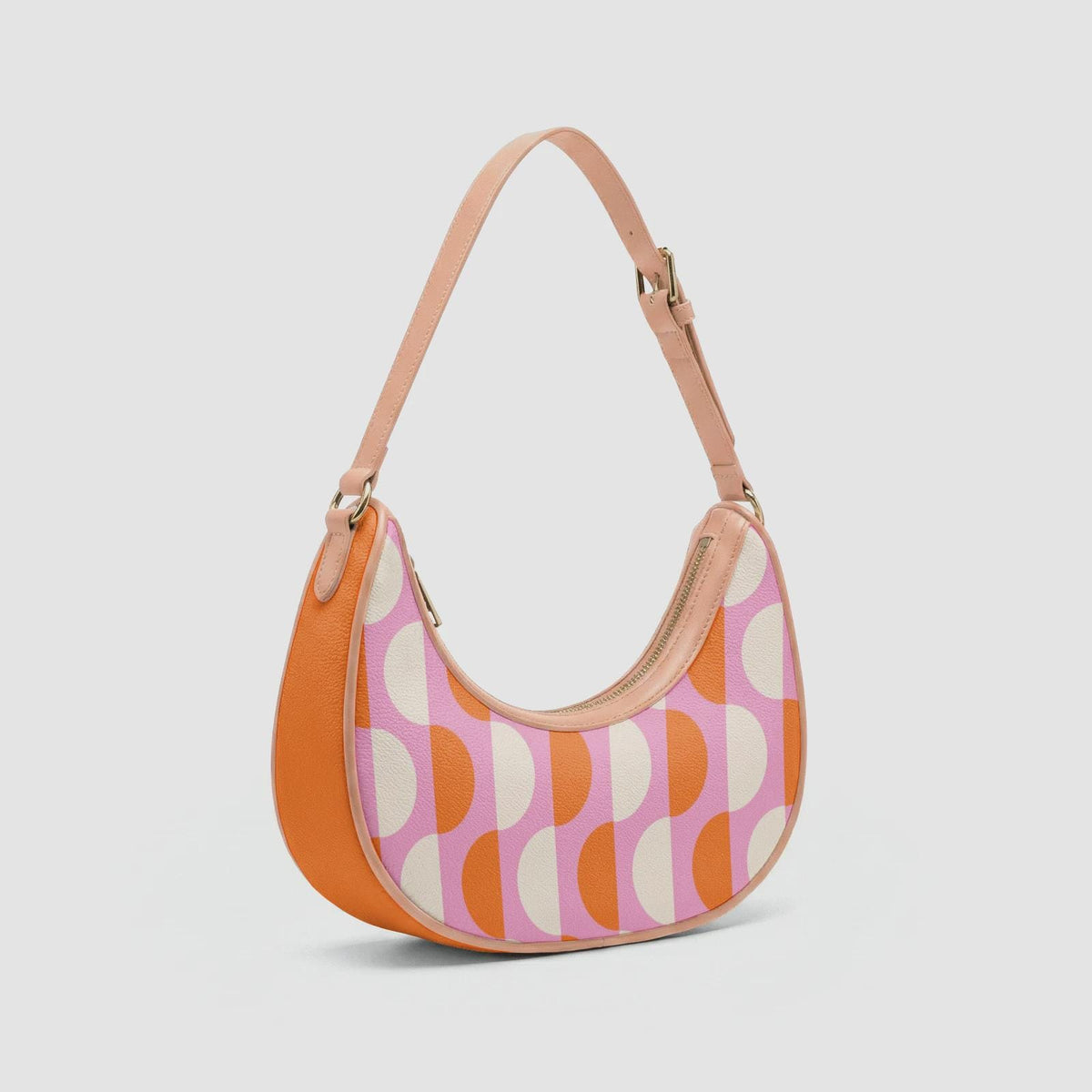 Retro Boho Crescent Underarm Bag - Mid-Century Groovy Pattern - Peach