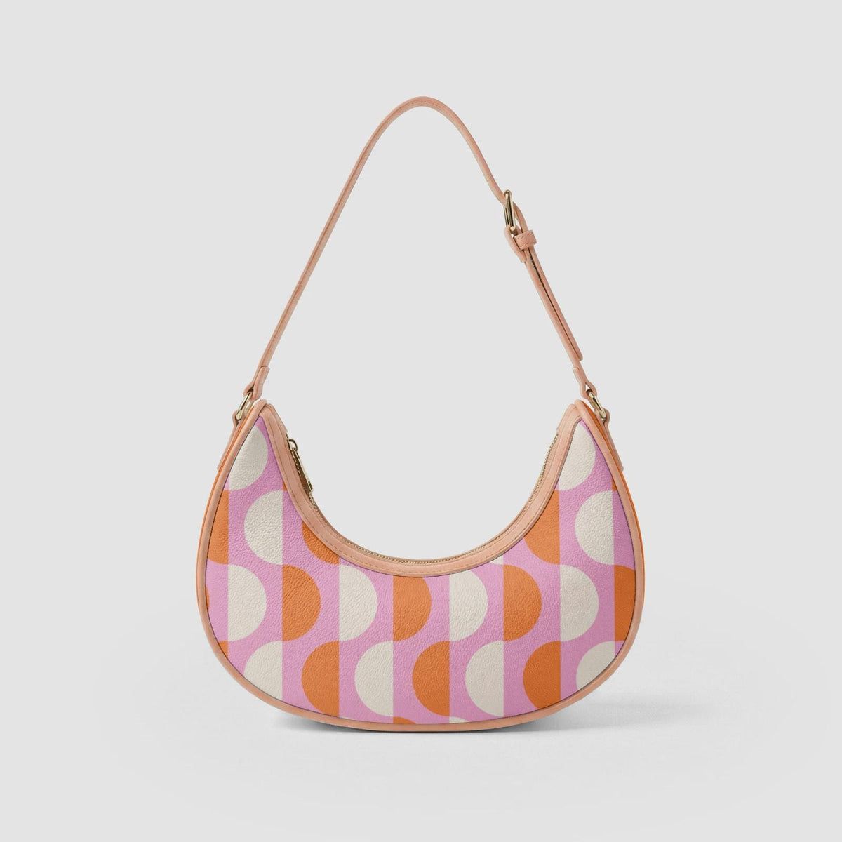 Retro Boho Crescent Underarm Bag - Mid-Century Groovy Pattern - Peach