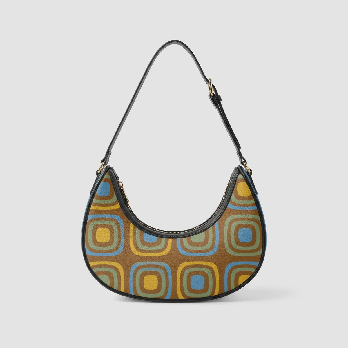 Retro Boho Crescent Underarm Bag - Mid-Century Blobs - Peach or Black Details
