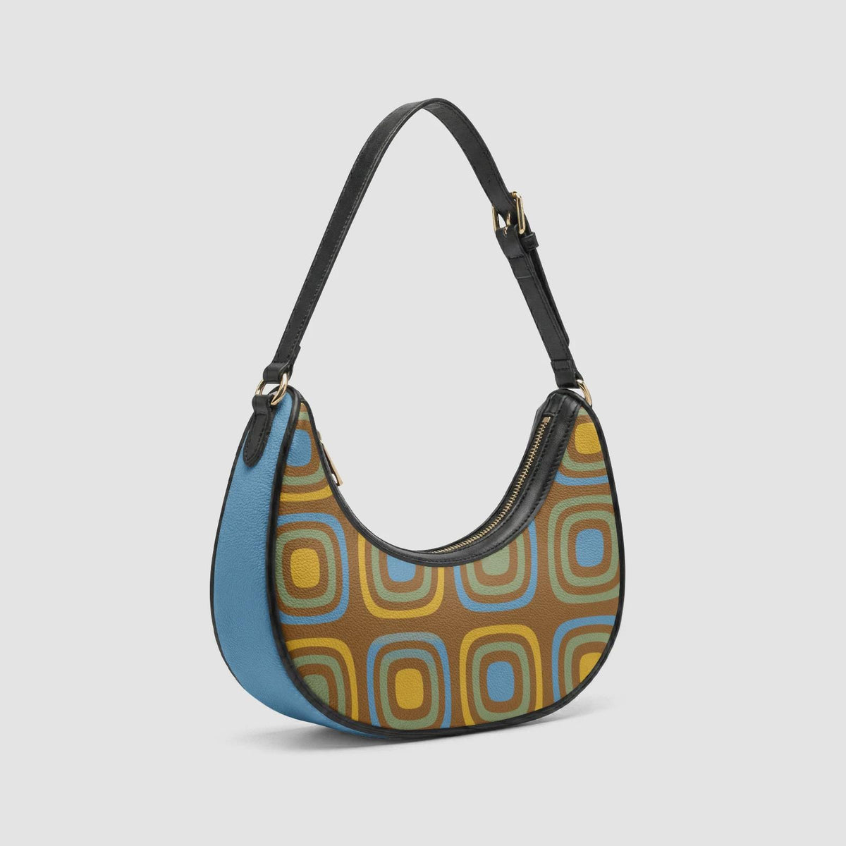 Retro Boho Crescent Underarm Bag - Mid-Century Blobs - Peach or Black Details