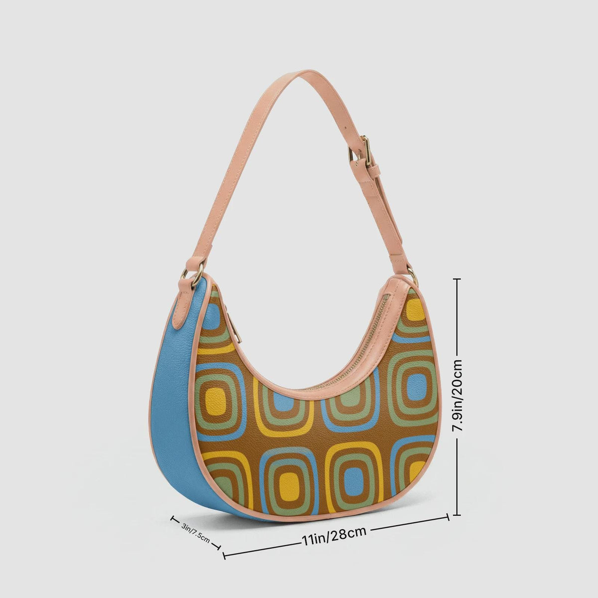 Retro Boho Crescent Underarm Bag - Mid-Century Blobs - Peach or Black Details