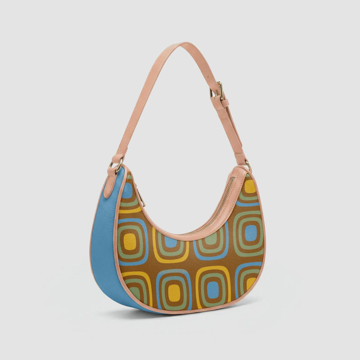 Retro Boho Crescent Underarm Bag - Mid-Century Blobs - Peach or Black Details