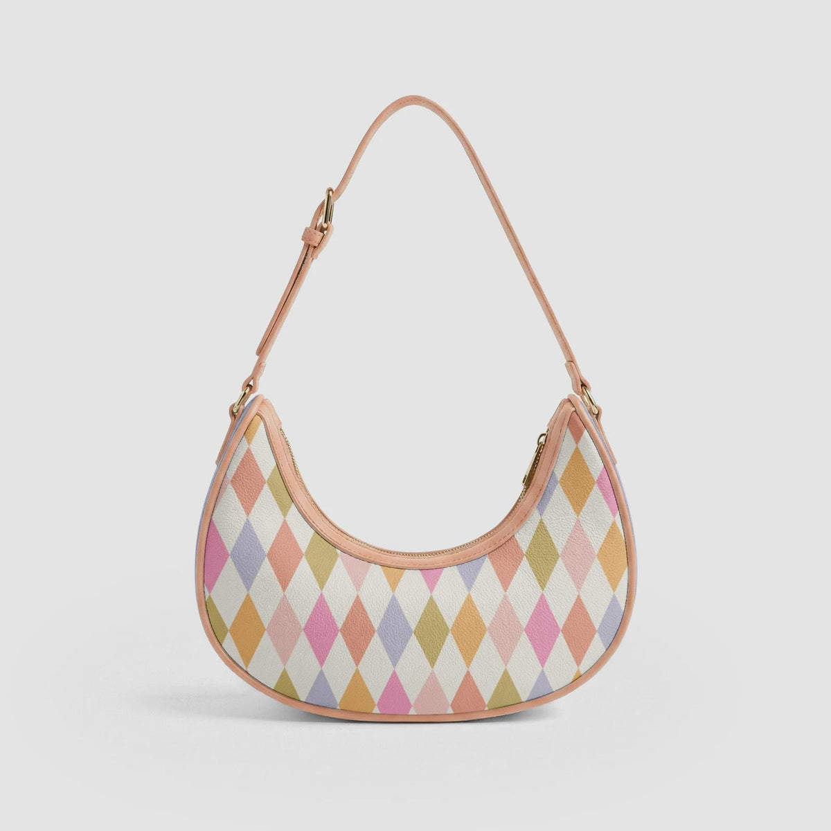 Retro Boho Crescent Underarm Bag - Mid-Century Delicate Argyle - Peach Details