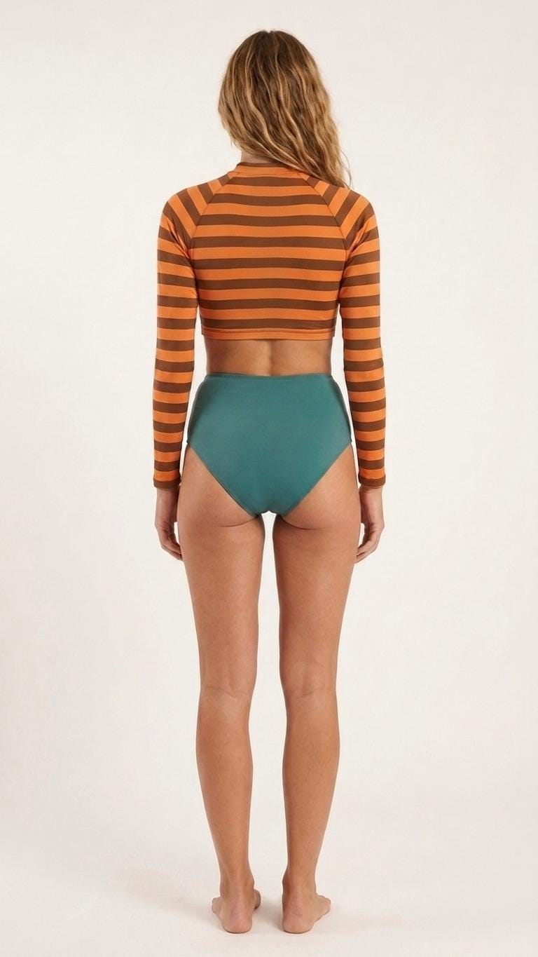 70s Retro Surf Sporty Long-Sleeve Rash-Guard Bikini | High-Waist Two-Piece Swimsuit | Various Colour Combinations