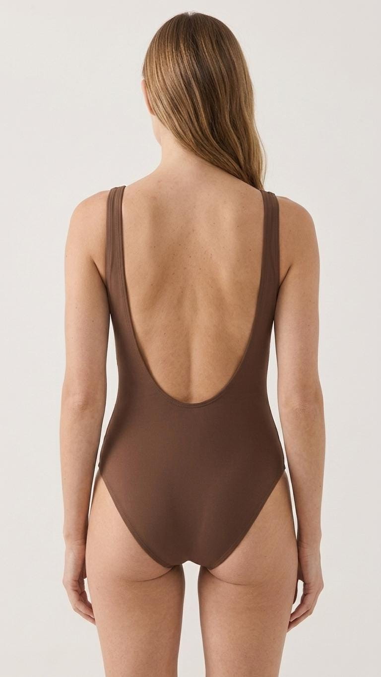 Classic Retro Striped One-Piece Swimsuit | Surf Swimwear | High-Leg | Brown