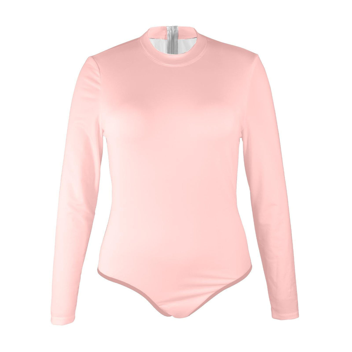 Retro Long-Sleeve One-Piece Swimsuit - Back Zipper - Lightweight - Soft Chest Pads - Pale Bubblegum Pink