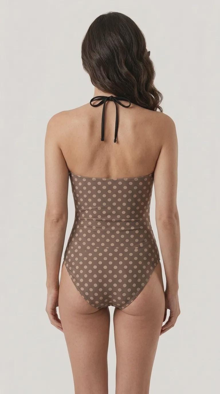 Retro Flair Romantic One-Piece Swimsuit, Front-Tie Cut-Out, Tummy Control, Brown Polka Dot