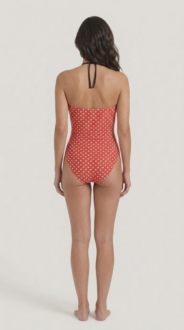 Retro Flair Romantic One-Piece Swimsuit, Front-Tie Cut-Out, Tummy Control, Red Polka Dot