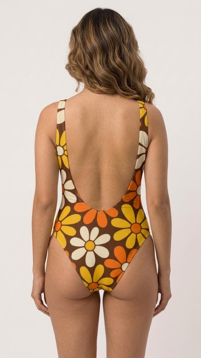 Retro Chic Groovy 1970s Florals One-Piece Swimsuit – Scoop Back