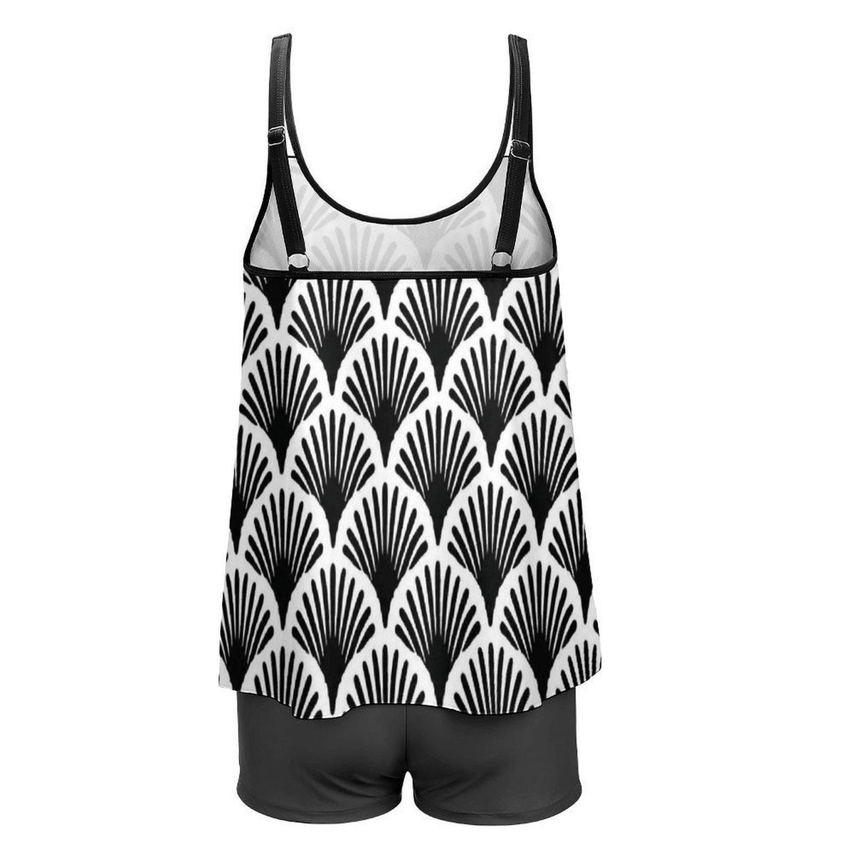 Black Flowy Halter Tankini Set – Sleek Two-Piece Swimsuit with Boyshorts - Art Deco Vibes