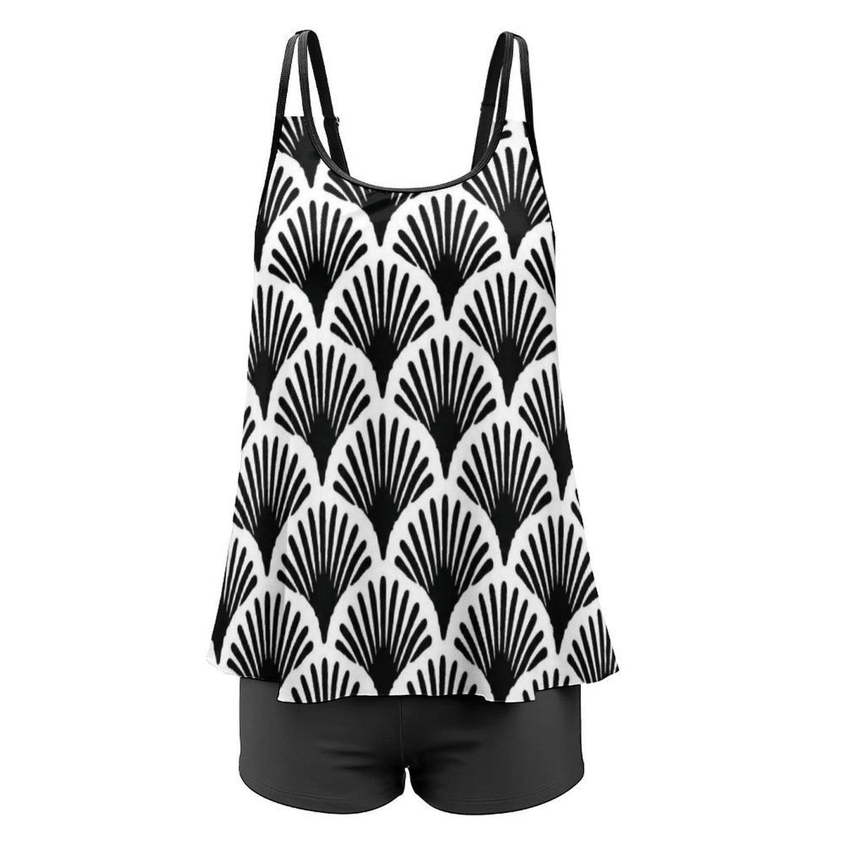 Black Flowy Halter Tankini Set – Sleek Two-Piece Swimsuit with Boyshorts - Art Deco Vibes