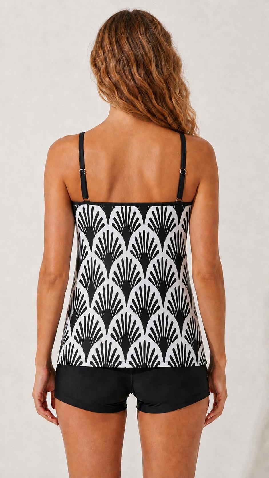 Black Flowy Halter Tankini Set – Sleek Two-Piece Swimsuit with Boyshorts - Art Deco Vibes