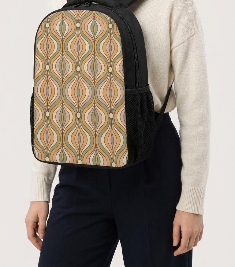 Vampire Art Mid Century-Inspired Student Backpack available in 3 sizes - Delicate Retro Geometric Pattern