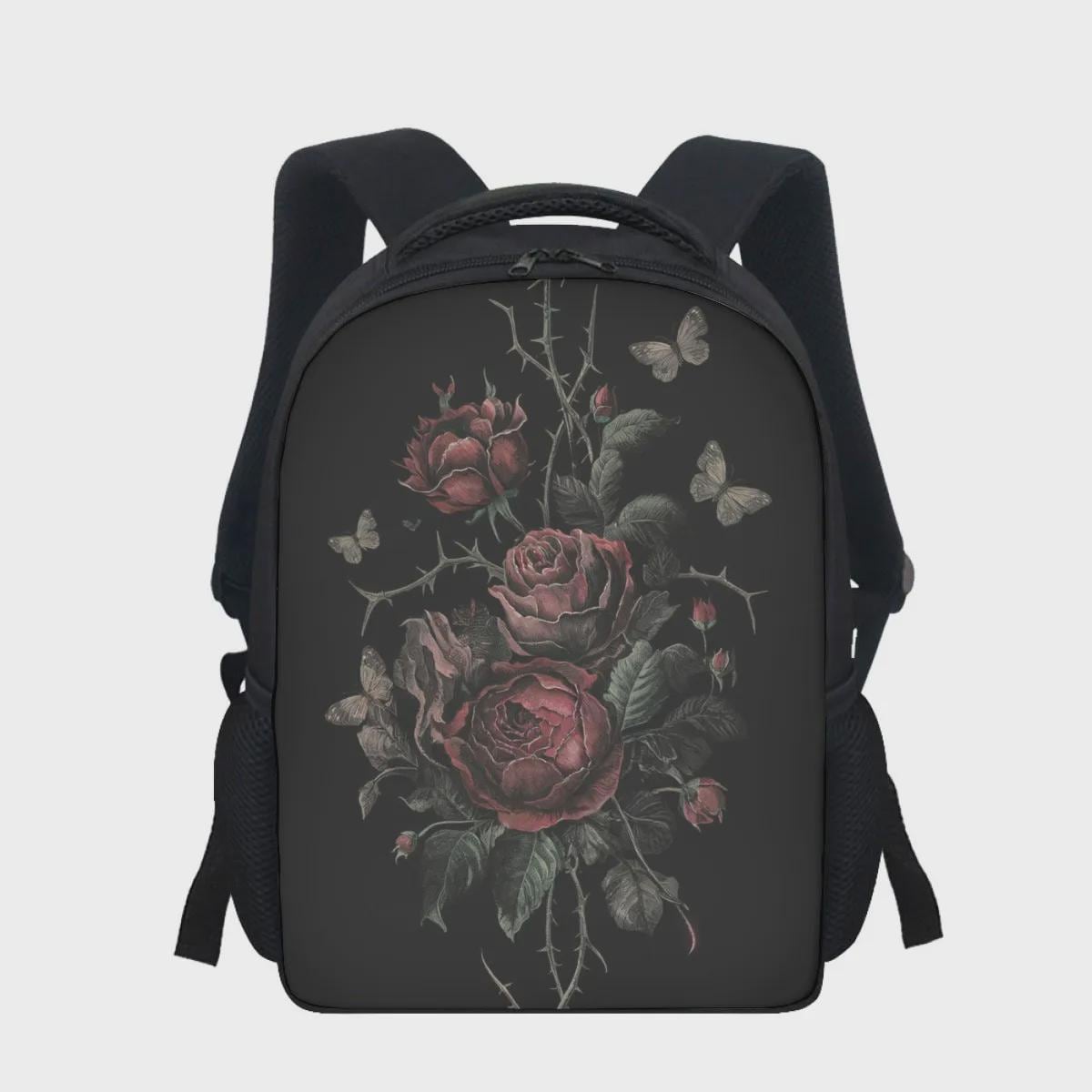 Vampire Art Unisex Black Grunge Goth Roses with Moth - Student Backpack - 3 Sizes