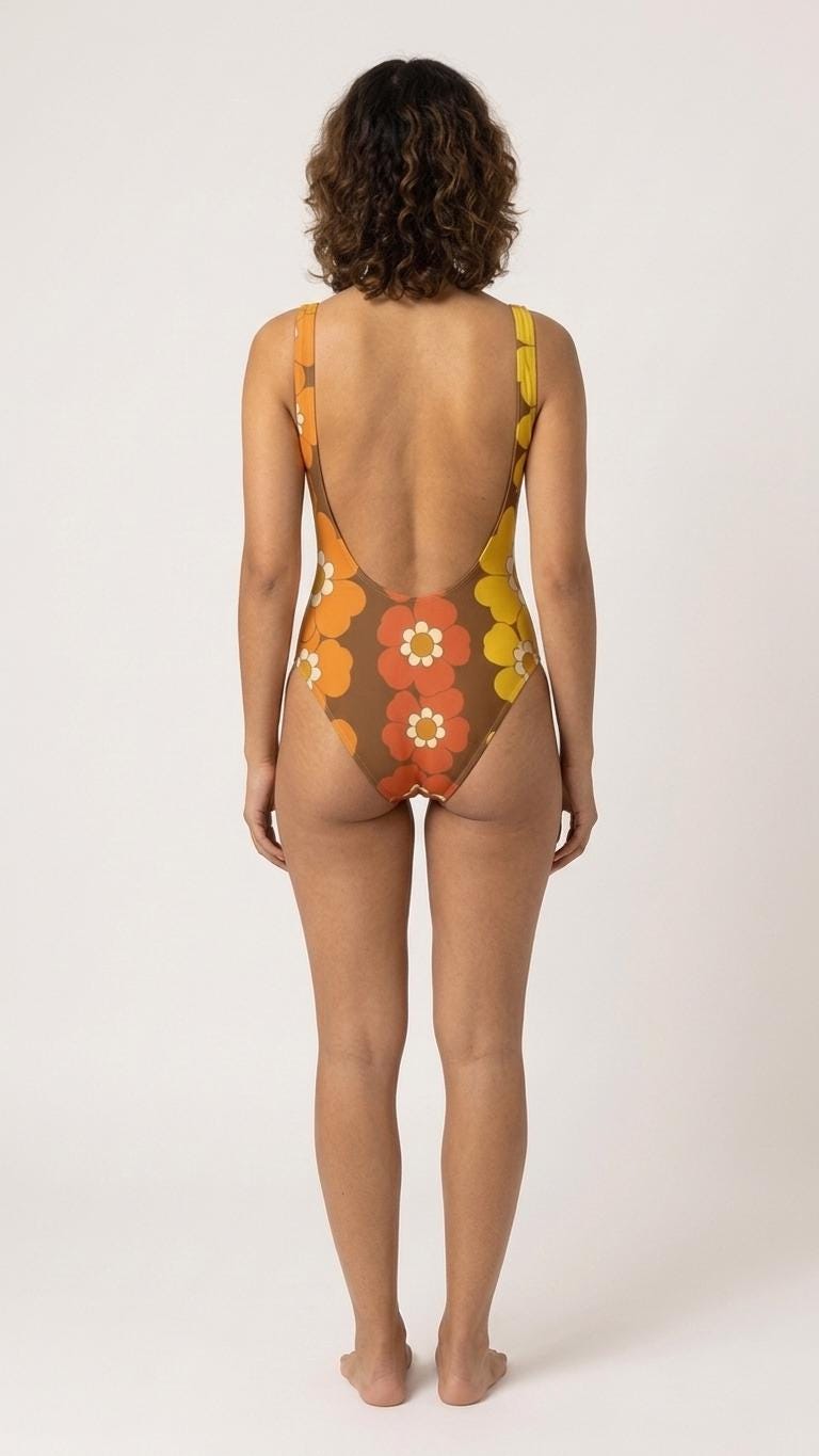 Retro Chic Groovy 1970s Floral Stripes One-Piece Swimsuit – Scoop Back