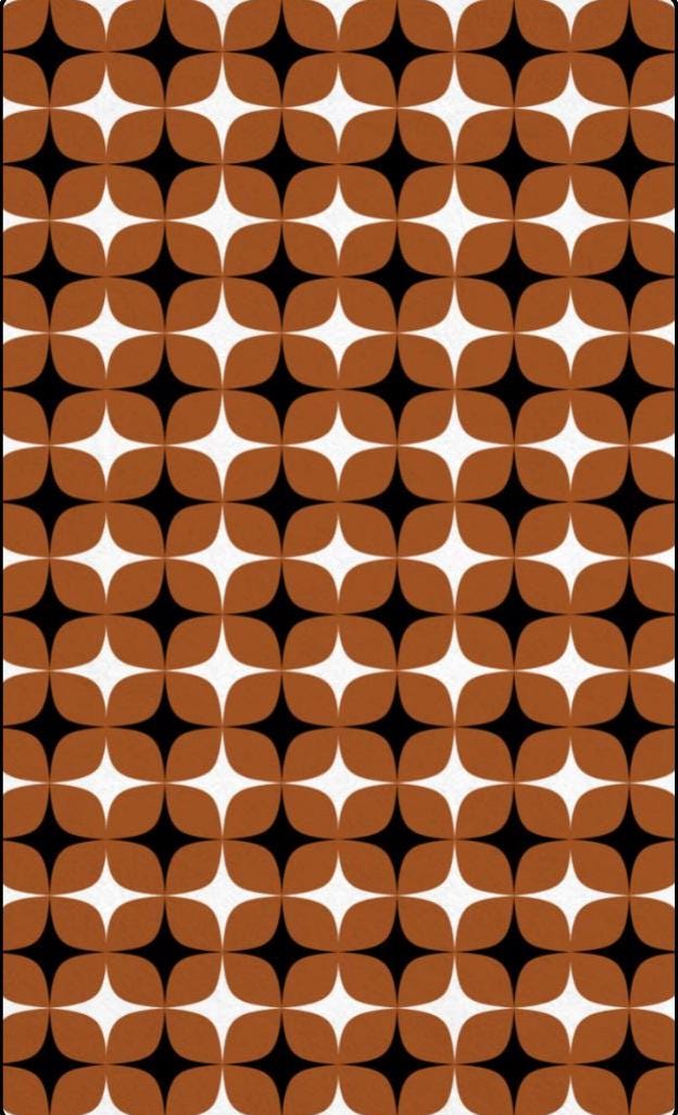 Burnt Orange Mid-Century Modern Rug | Retro Geometric Cabin Floor-Mat, Black & Cream 70s Decor