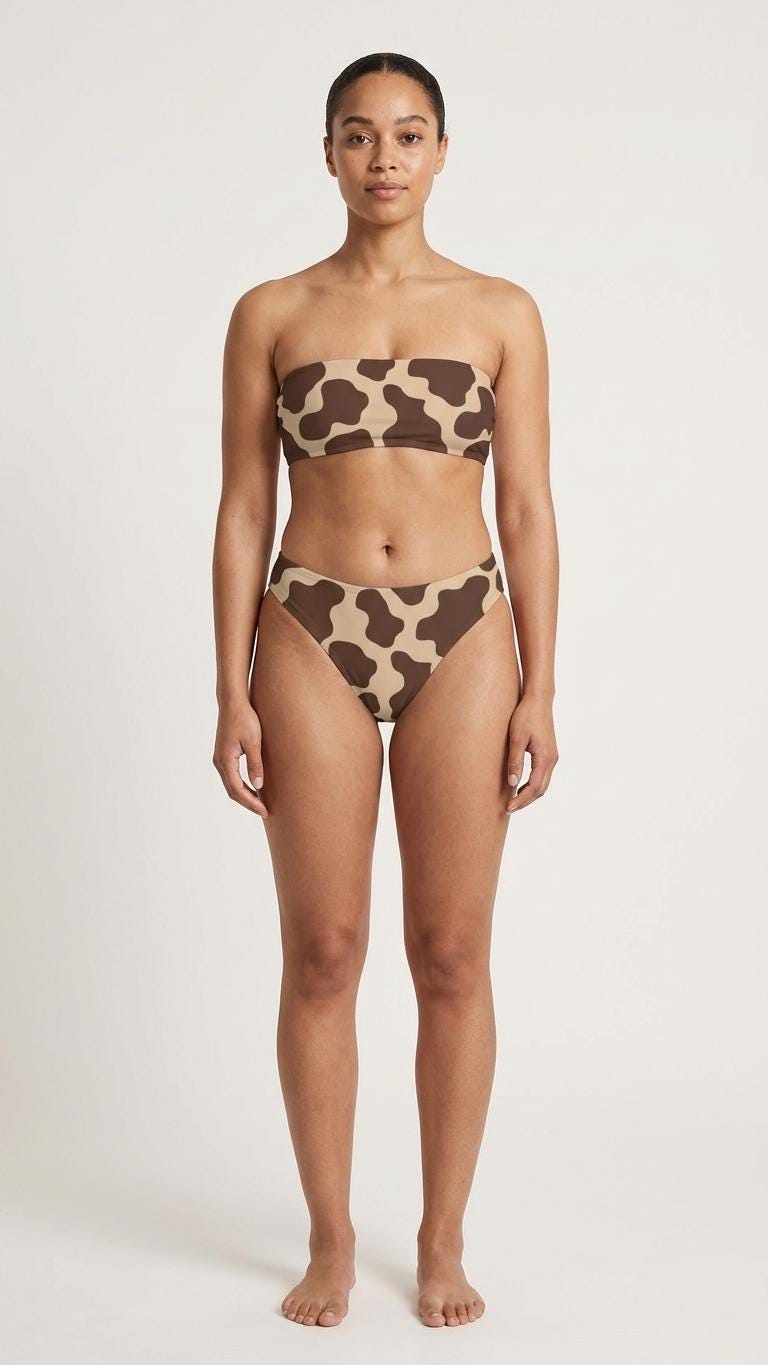 Retro Classic Lightweight Bandeau Bikini Set – Groovy 1970s Animal Print in Brown – Unlined