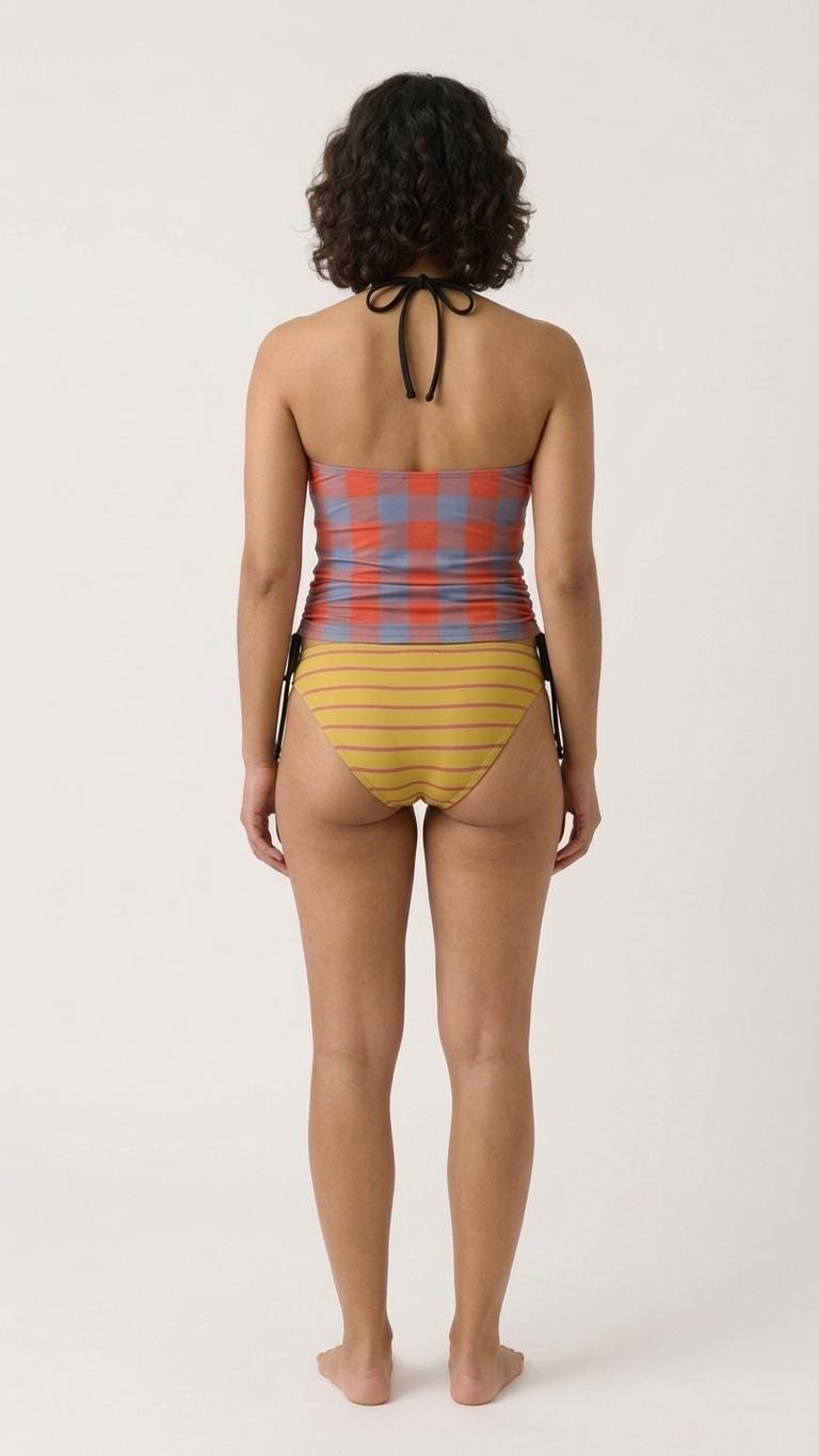 Retro Halter Tankini Swimsuit – Two-Piece Drawstring Halterneck Bathing Suit – Buffalo Plaid
