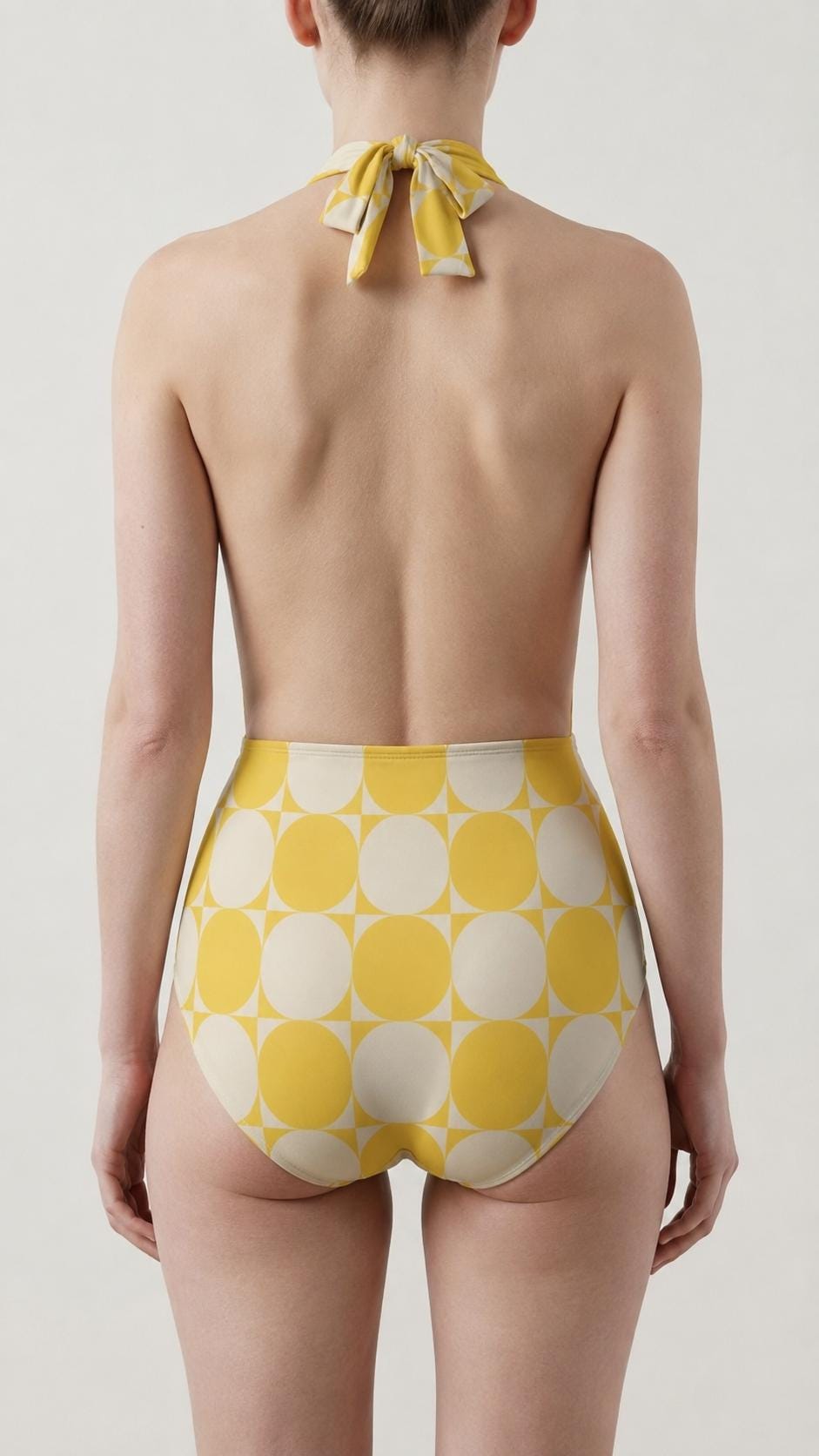 Retro Monroe Yellow Mod-Style Mid-Century Halter Plunge One-Piece Swimsuit