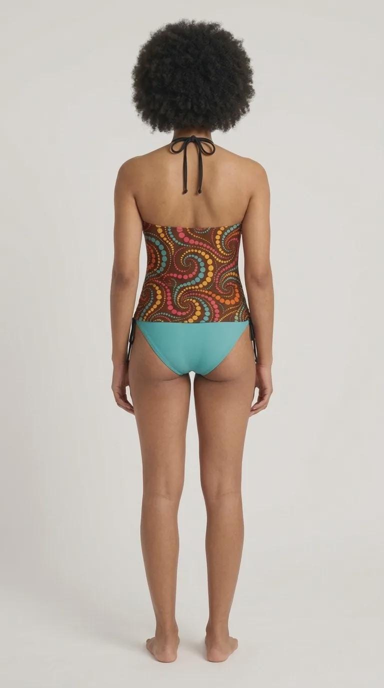 Retro Psychedelic Halter Tankini Swimsuit – Two-Piece Drawstring Halter Bathing Suit