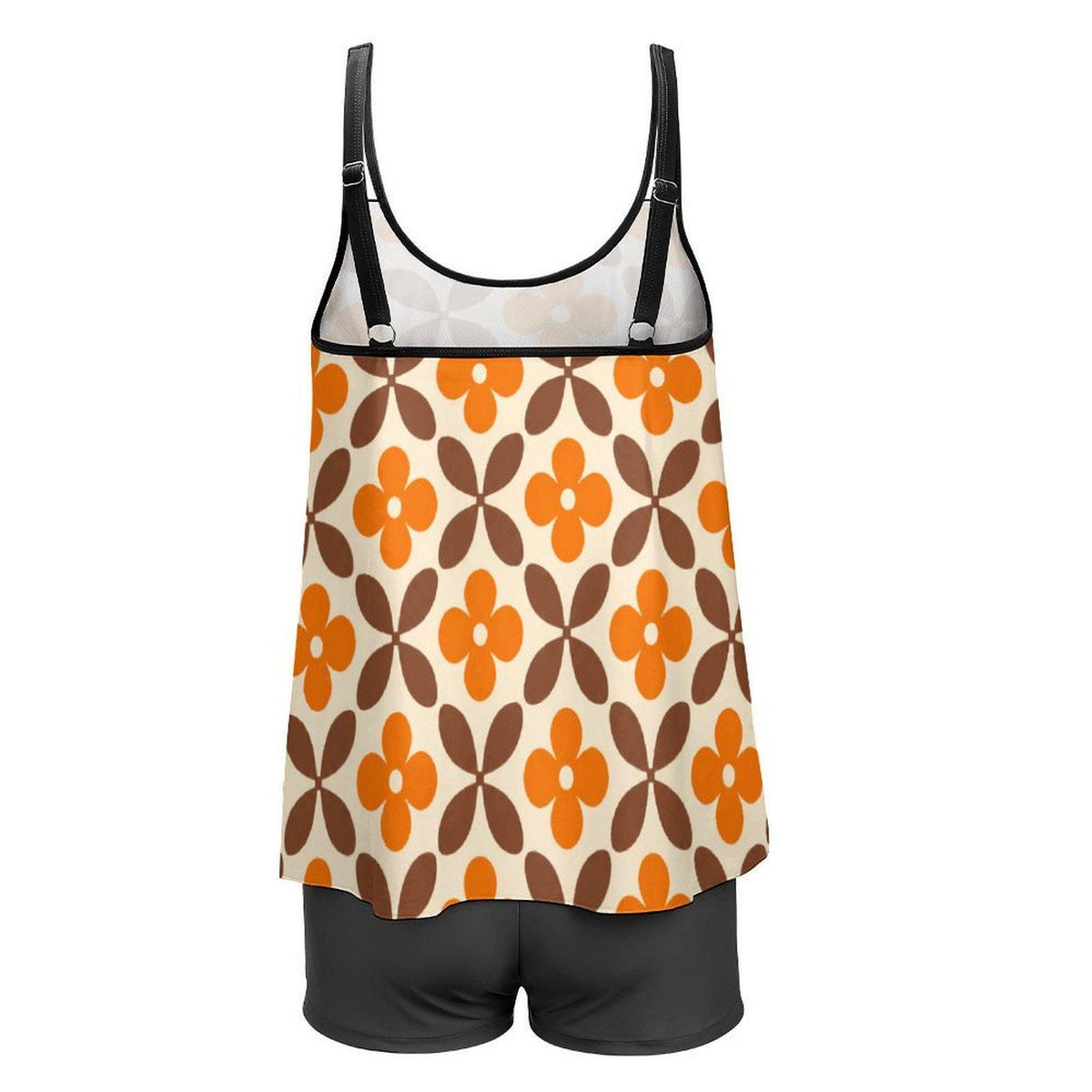 Mod Mid-Century Retro Style Flowy Halter Tankini Set – Two-Piece Swimsuit Set with Shorts
