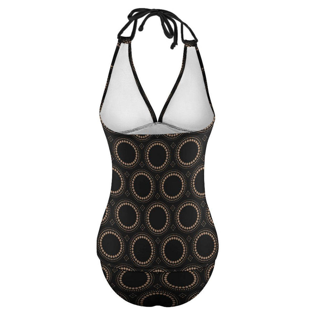 Retro Adjustable Tankini | V-Neck Split Two-Piece Halter Swimsuit | Mod Mid-Century Black Print