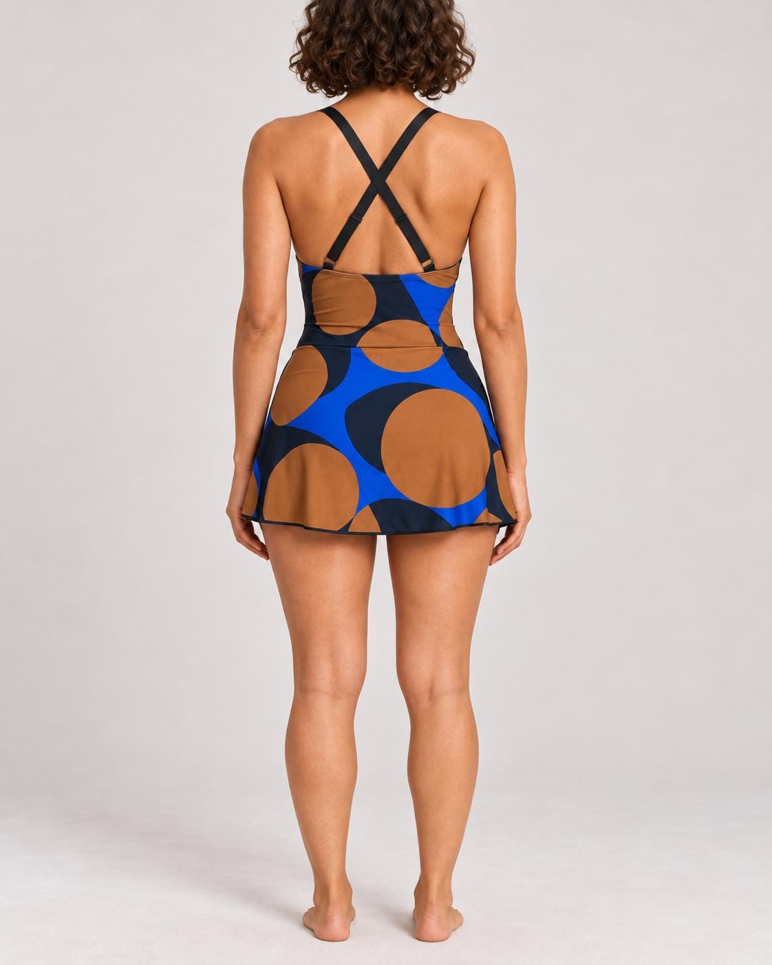 Retro Swim Dress, Integrated Bottoms & Adjustable Straps, Vintage-Inspired Modest One-Piece Romper, Vintage Mid-Century Print