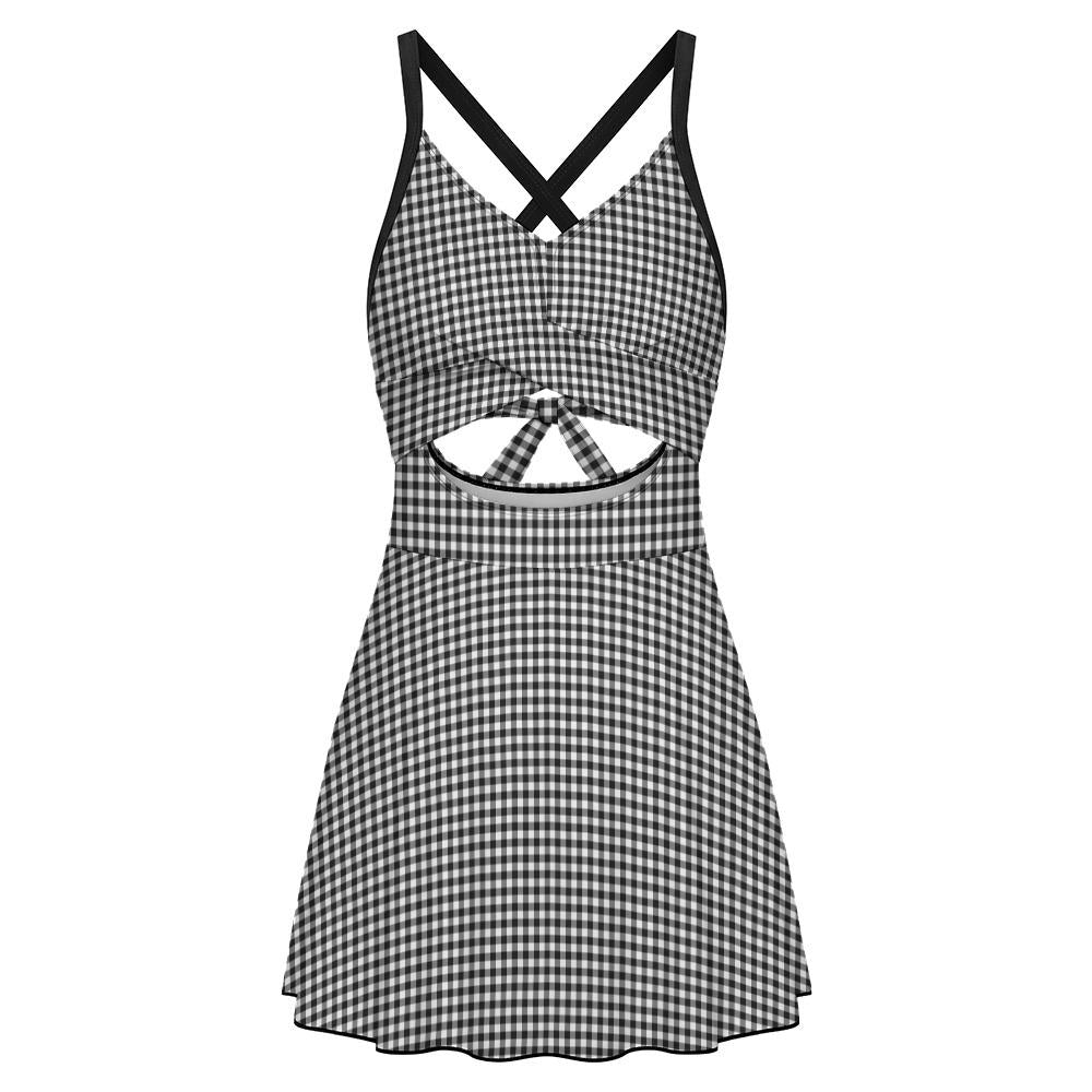 Skirted One-Piece Swimsuit with Cut-Out Detail | Integrated Bottoms | Black Vintage Gingham