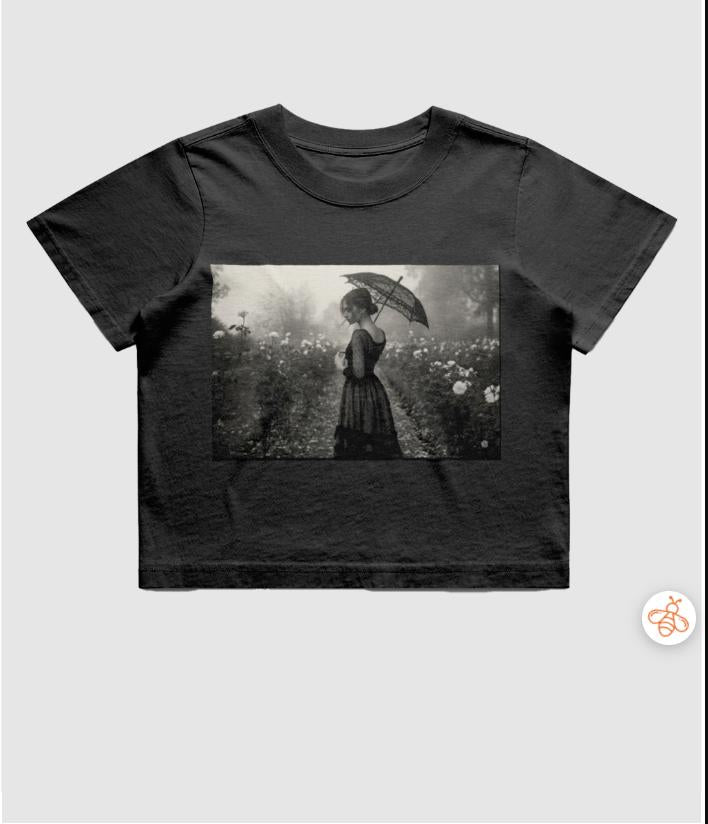 Victorian Gothic Cropped T Shirt, Black Heavyweight Grunge Tee, Printed in England