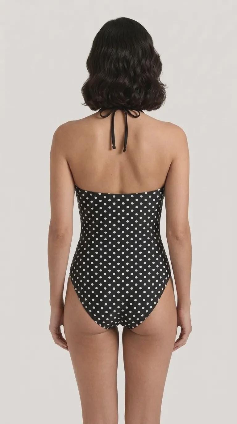 Retro Flair Romantic One-Piece Swimsuit, Front-Tie Cut-Out, Tummy Control, Black Polka Dot