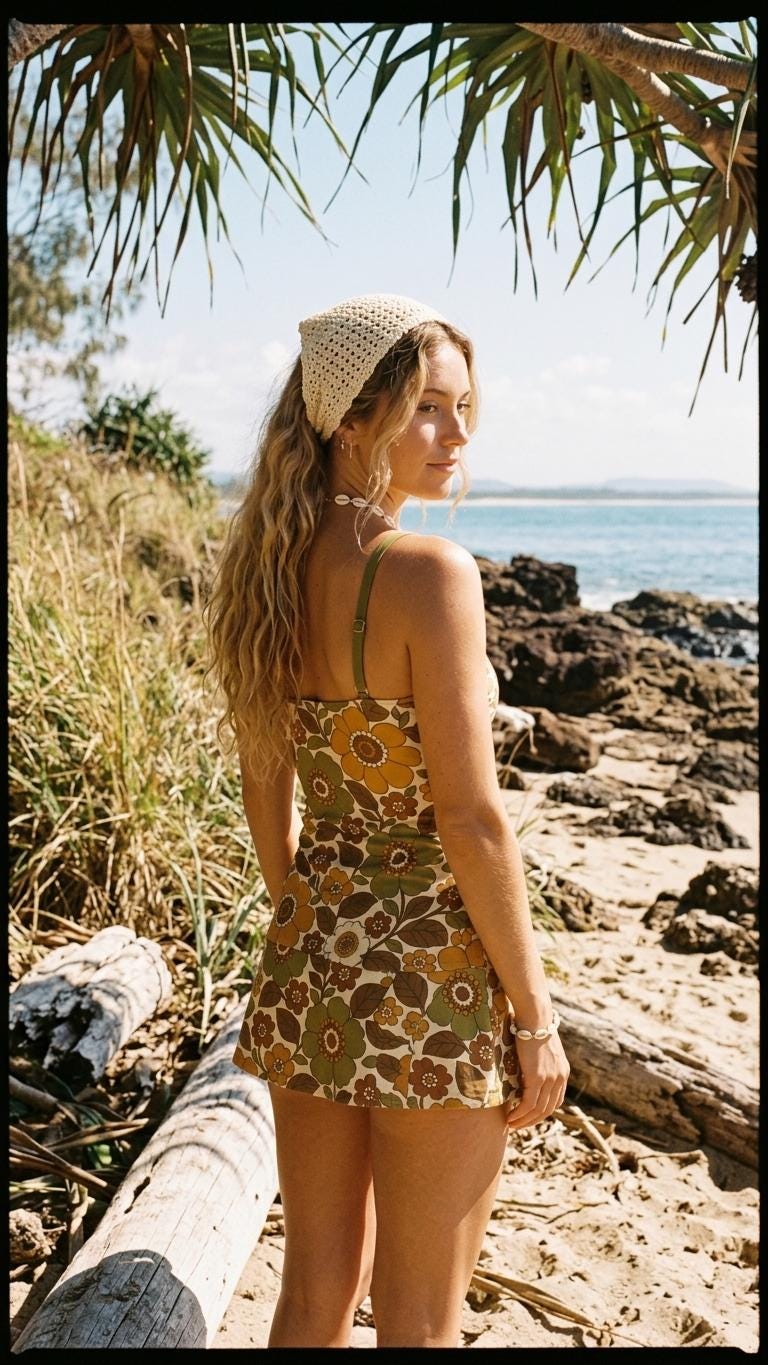 Retro Tankini Skirt 3-Piece Swim Set - Vintage 1970s Boho Florals