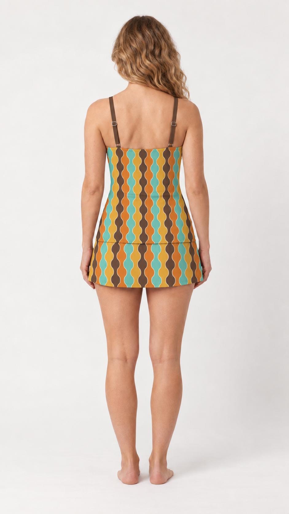 Retro Tankini Skirt 3-Piece Swim Set - Vintage Boho 1970s Waves