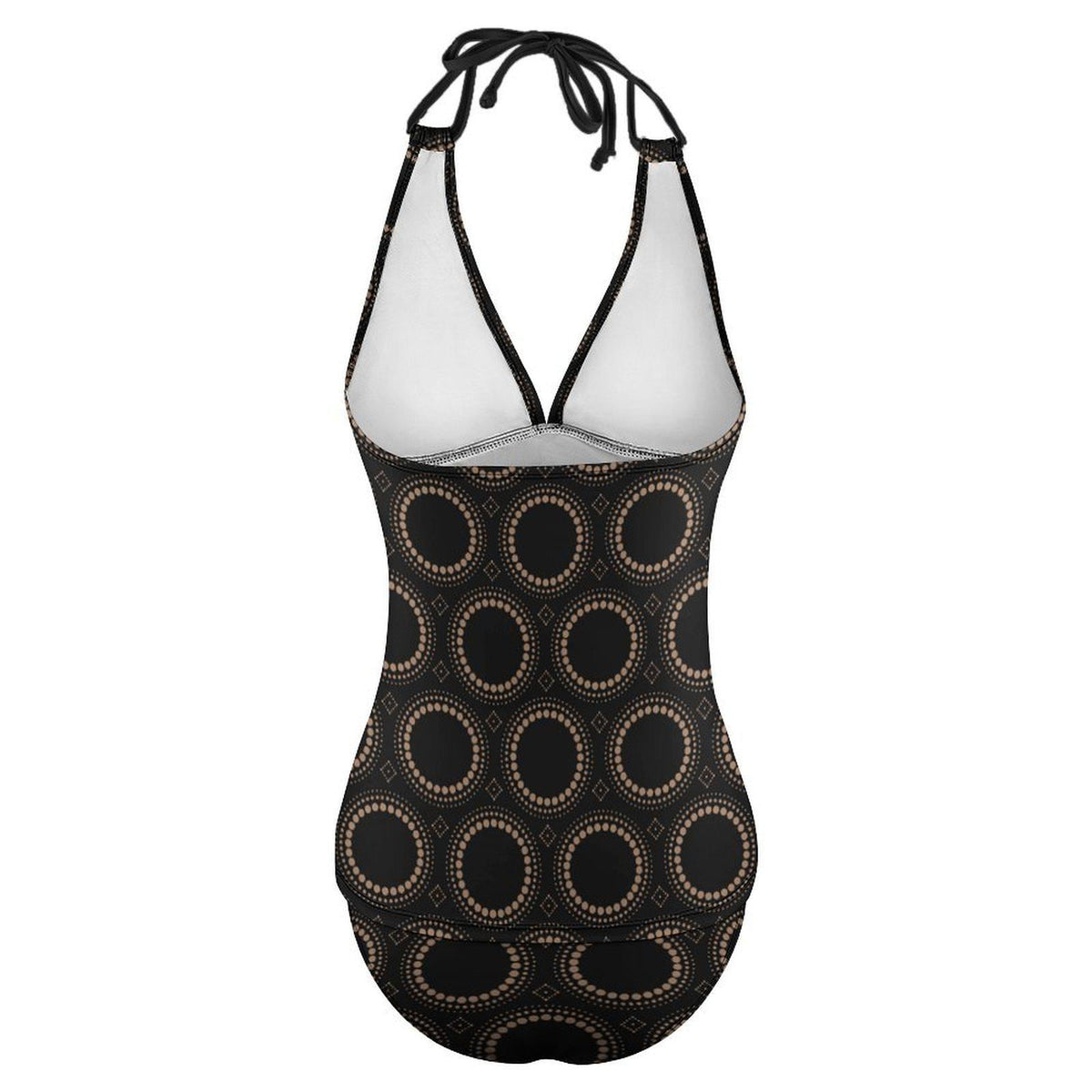 Black Mod-Style Mid Century Adjustable Halter Tankini | V-Neck Two-Piece Halter Retro Swimsuit