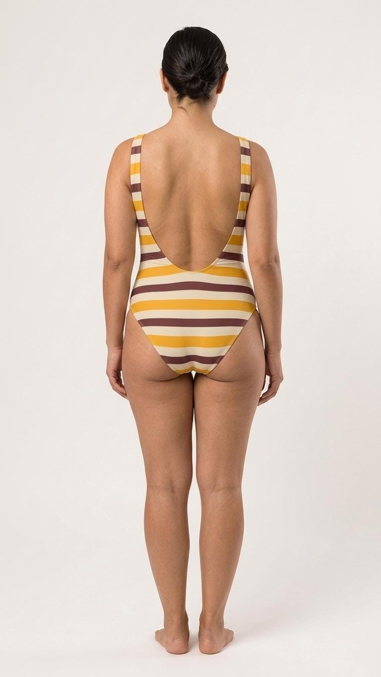 Classic Retro Striped One-Piece Swimsuit | Vintage-Inspired Surf Swimwear | High-Leg | Yellow & Maroon Stripes
