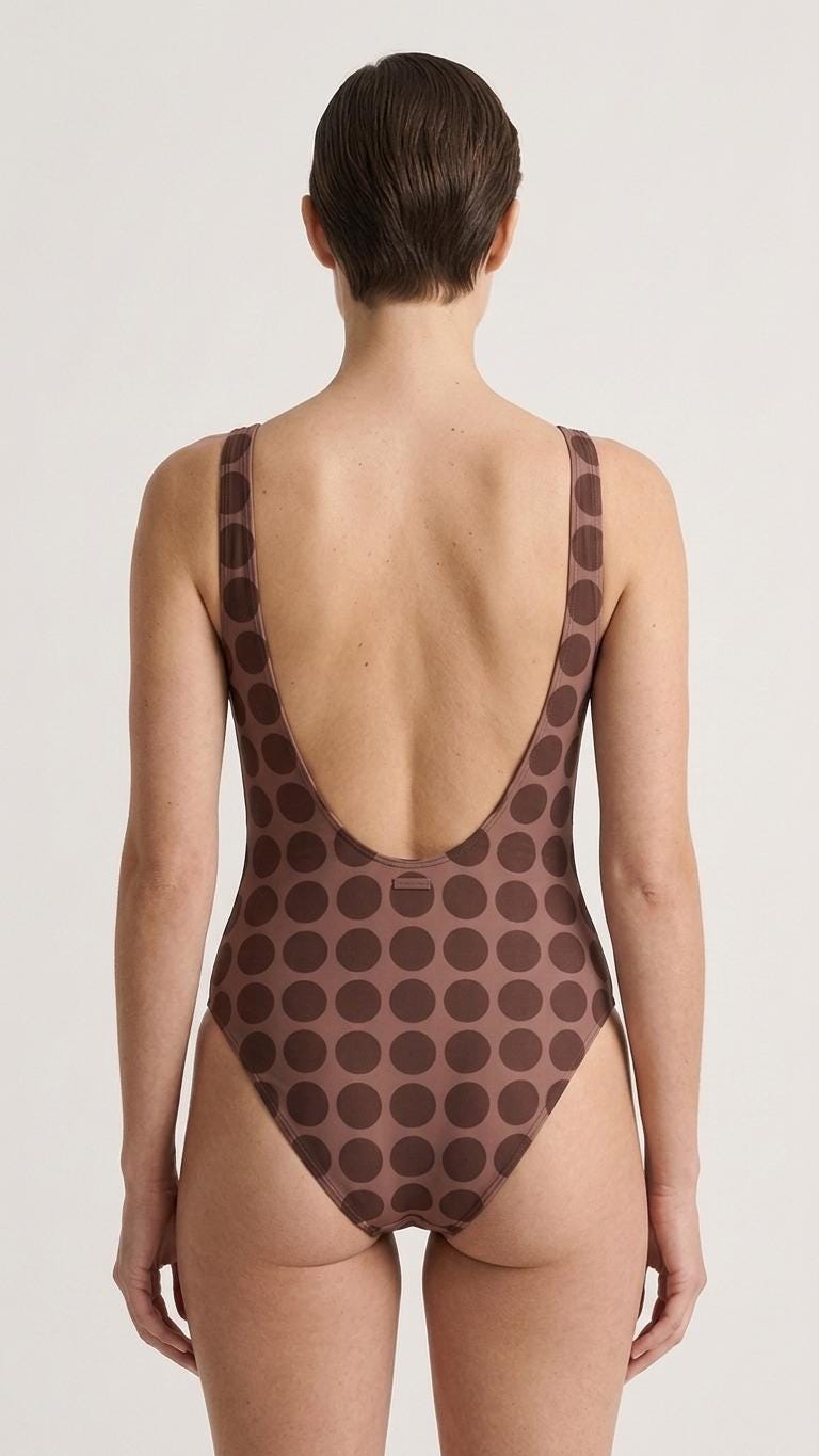 Classic Retro Mod Polka Dot One-Piece Swimsuit | Vintage-Inspired Surf Swimwear | High-Leg | Brown