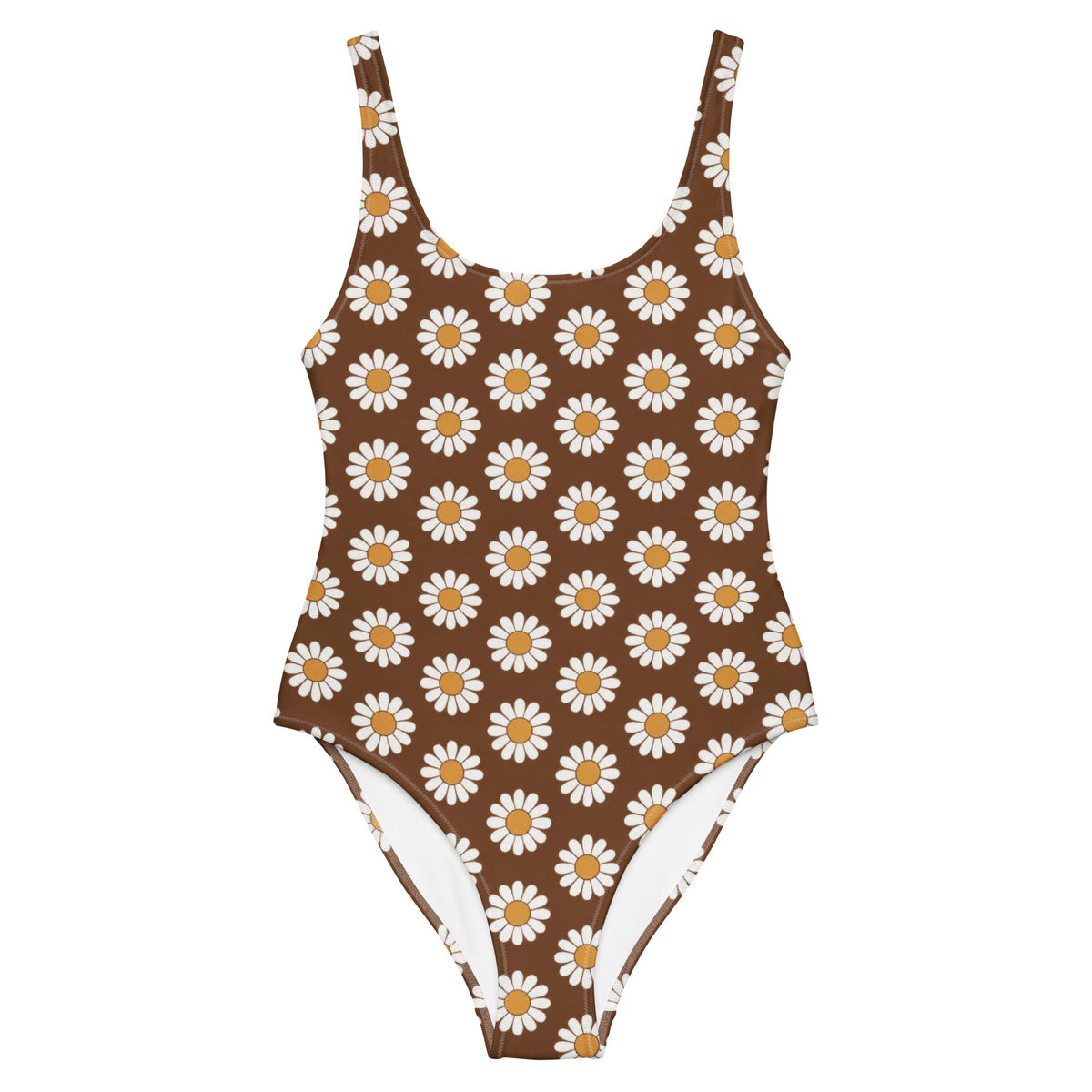 Vintage-Inspired Classic One-Piece Swimsuit, Floral Bathing Suit, Low Scoop Back, 1970s Boho Flowers