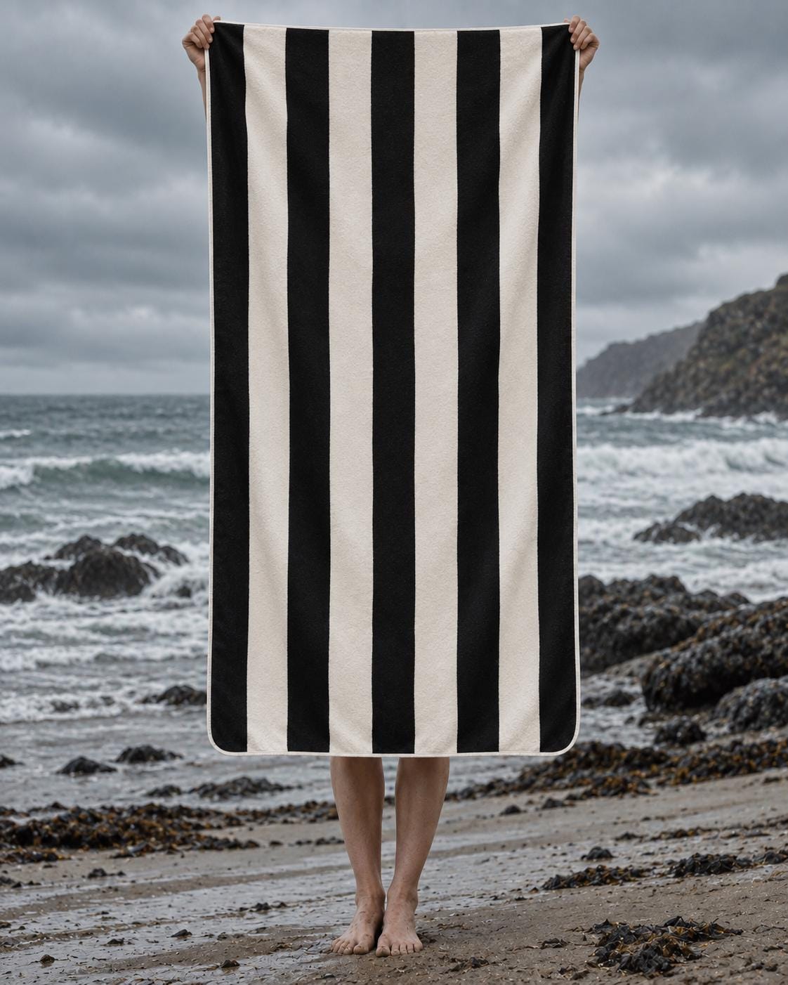 Retro Monochromatic Black Beach Towel, Large Vintage-Style Polyester Quick-Dry Terry Pool Towel, Various Designs