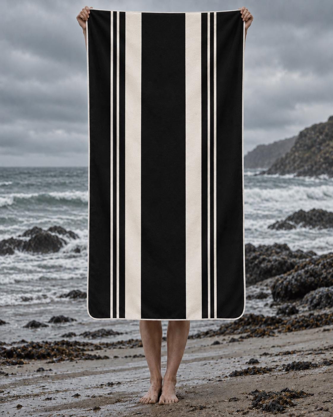 Retro Monochromatic Black Beach Towel, Large Vintage-Style Polyester Quick-Dry Terry Pool Towel, Various Designs