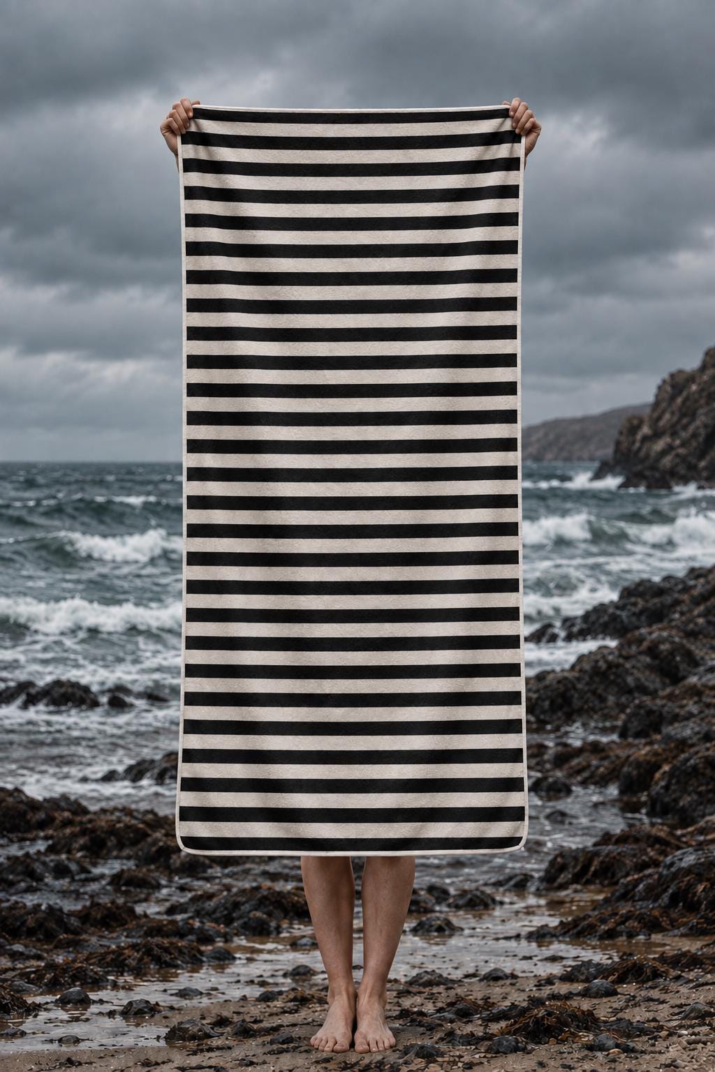 Retro Monochromatic Black Beach Towel, Large Vintage-Style Polyester Quick-Dry Terry Pool Towel, Various Designs