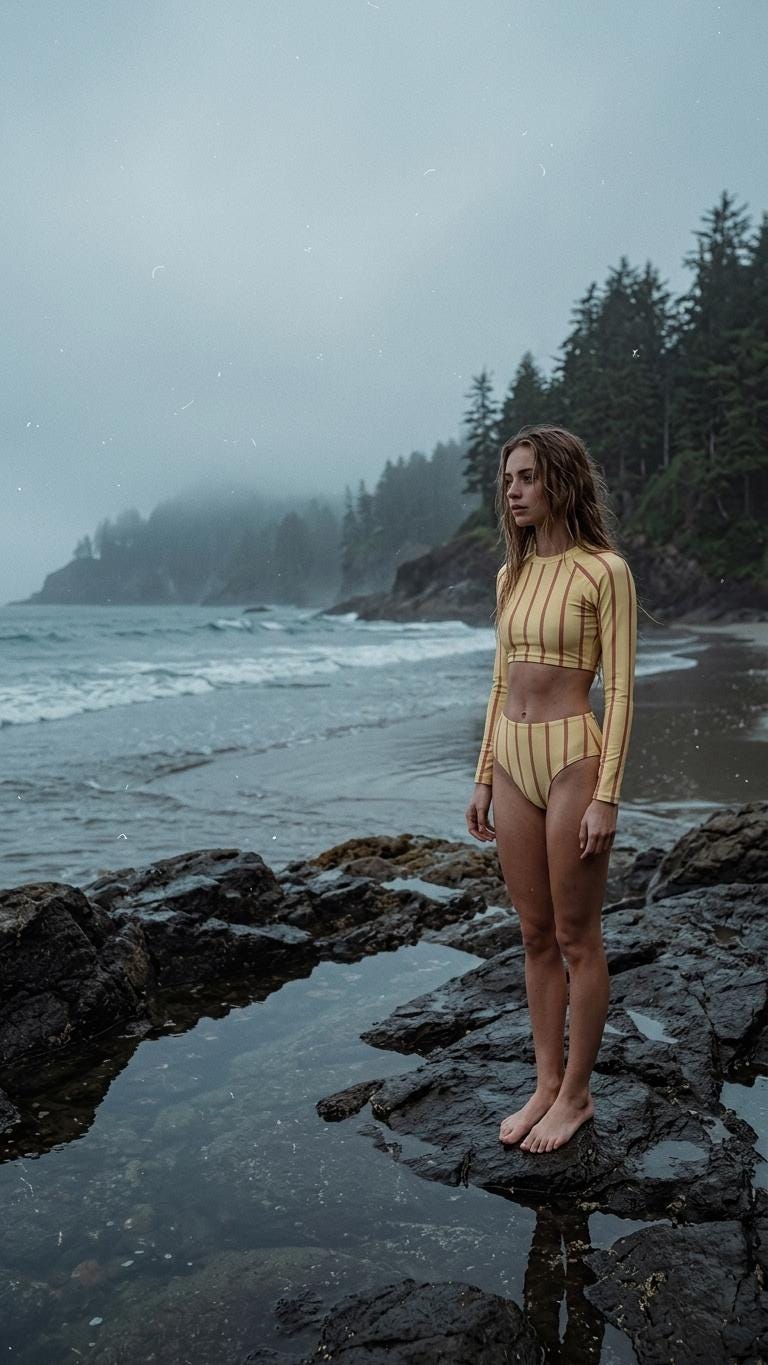 Yellow Vintage Stripes Fall Lakehouse Two-Piece Swimsuit, Retro Long-Sleeve Crop Rash-Guard Set