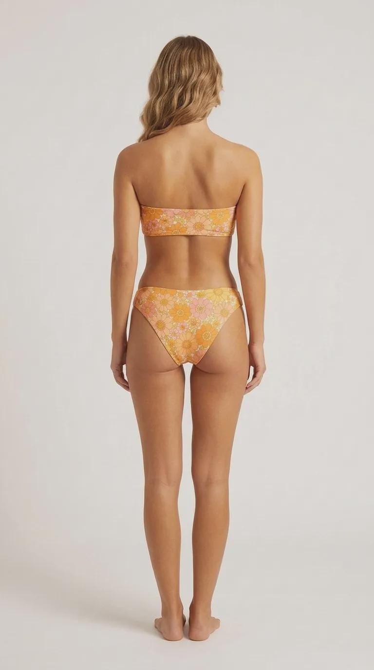 Retro Classic Lightweight Bandeau Bikini Set – Mid-Century Groovy 1970s Florals – Unlined