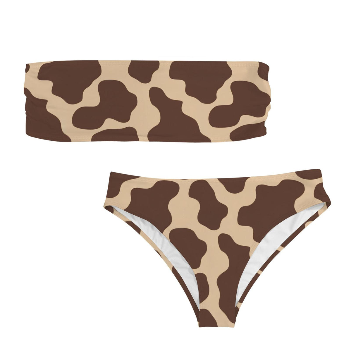 Retro Classic Lightweight Bandeau Bikini Set – Groovy 1970s Animal Print in Brown – Unlined