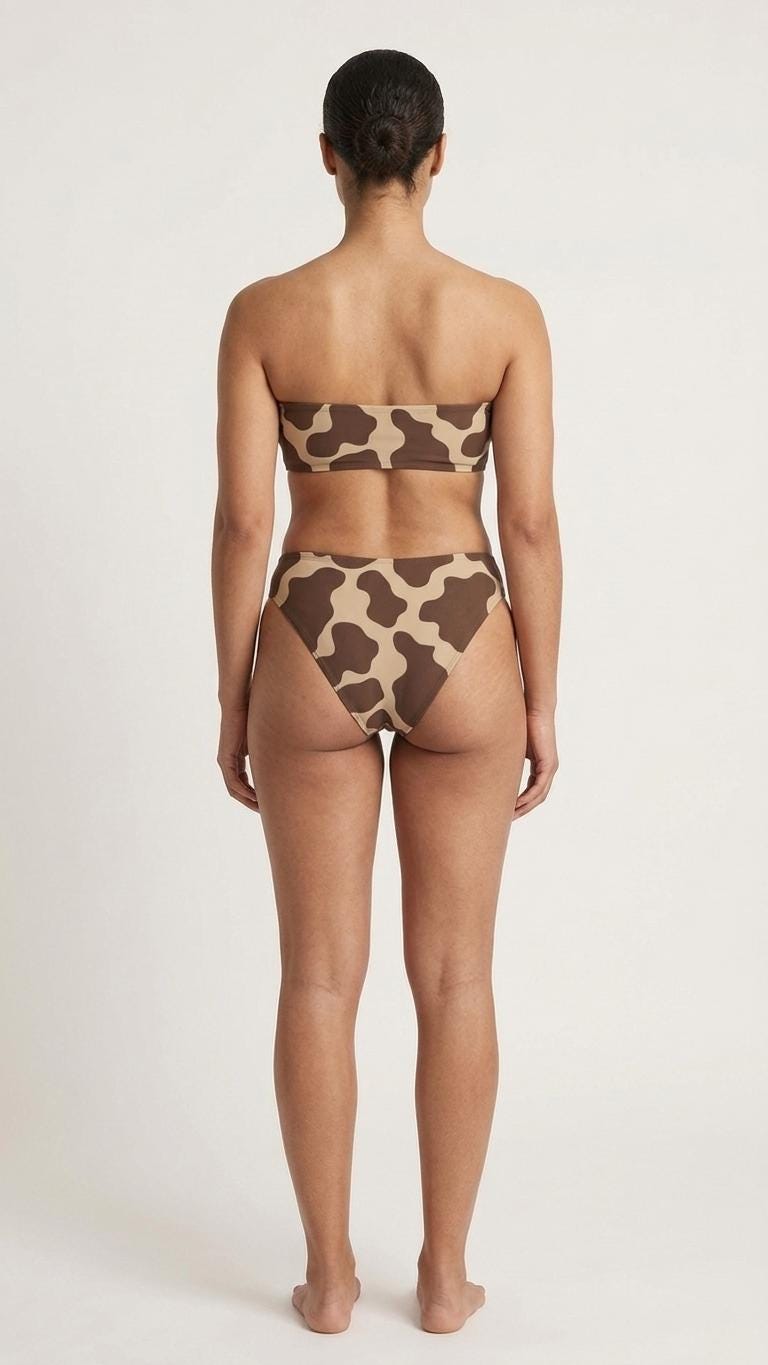 Retro Classic Lightweight Bandeau Bikini Set – Groovy 1970s Animal Print in Brown – Unlined
