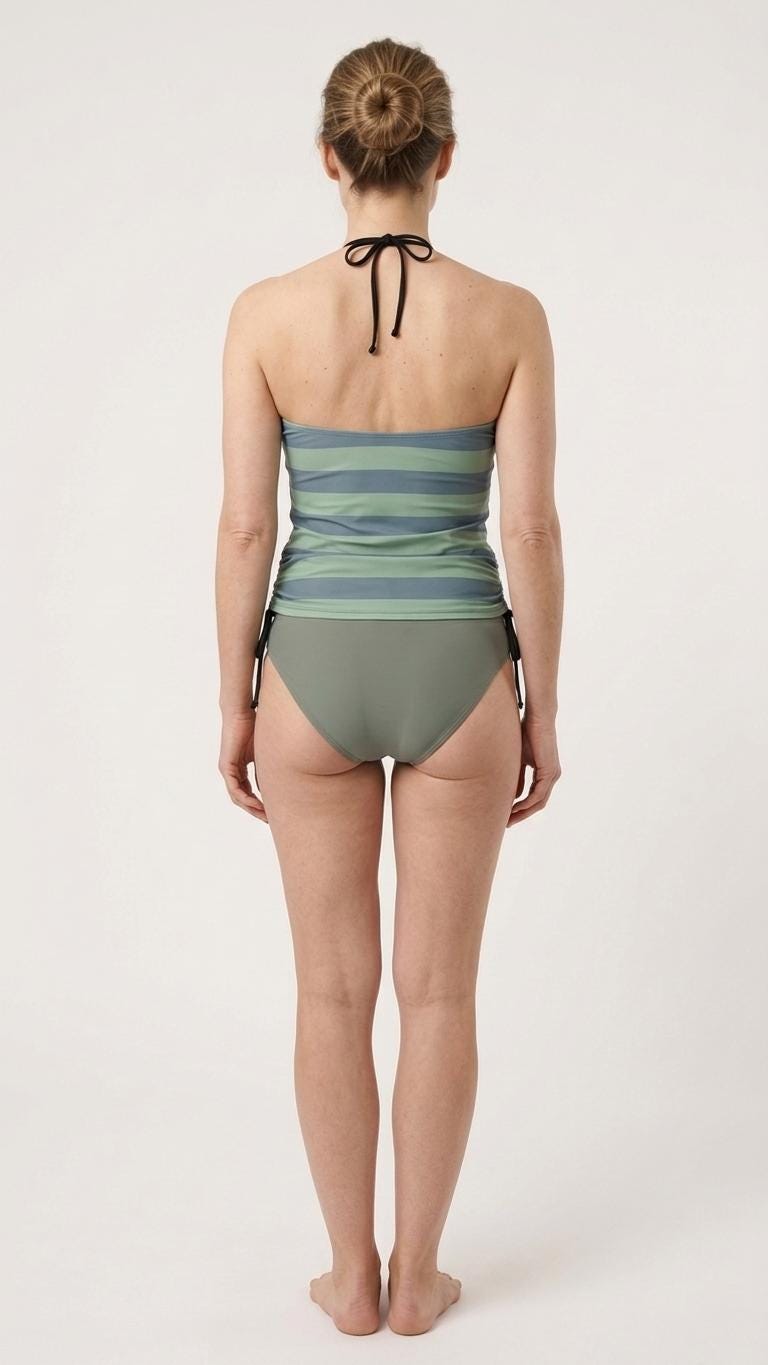 Retro Halter Tankini Swimsuit – Two-Piece Drawstring Halterneck Bathing Suit – Slate & Sage