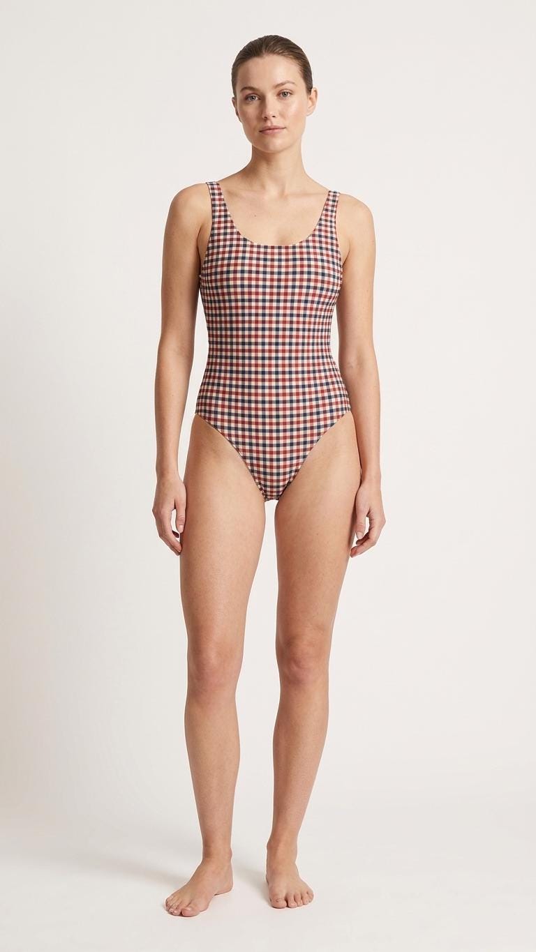 Open-Back One-Piece Swimsuit | Women's Bathing Suit | Fall Lakehouse Retro Swimwear | Traditional Gingham