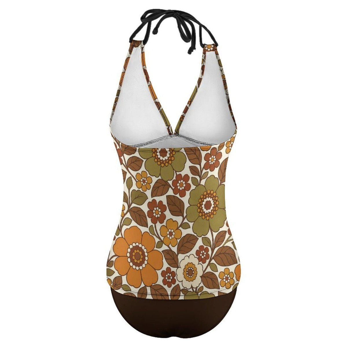 Retro Chic Classic Active Split Surf Tankini Swimsuit - 1970s Vintage Florals