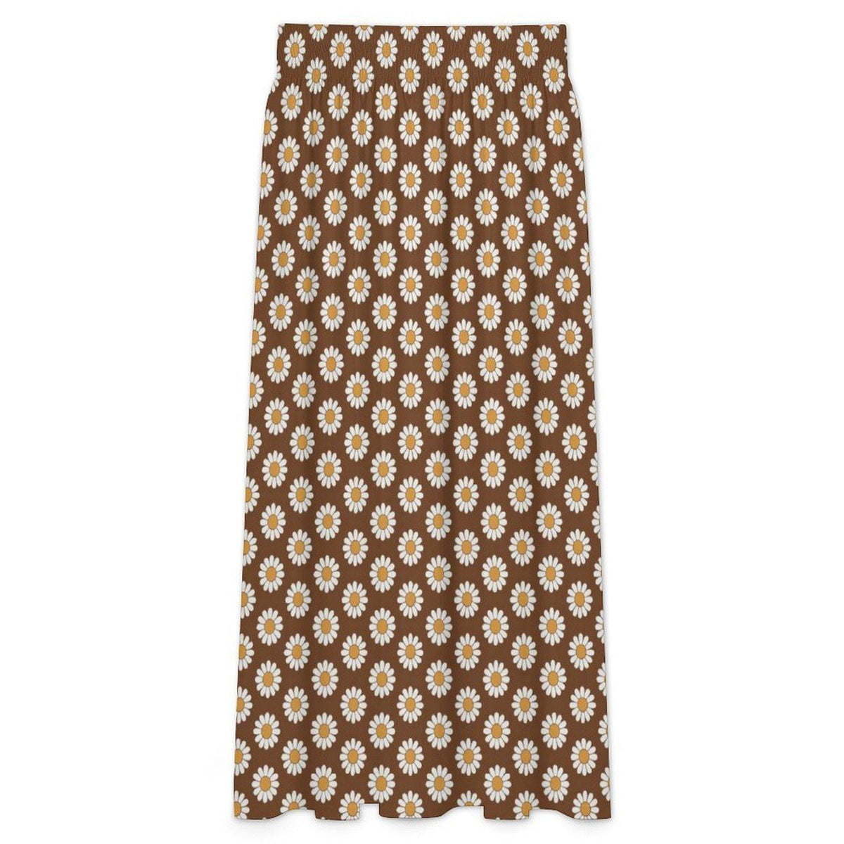 Brown Floral High Waist Maxi Skirt, Vintage Inspired Boho Long Skirt