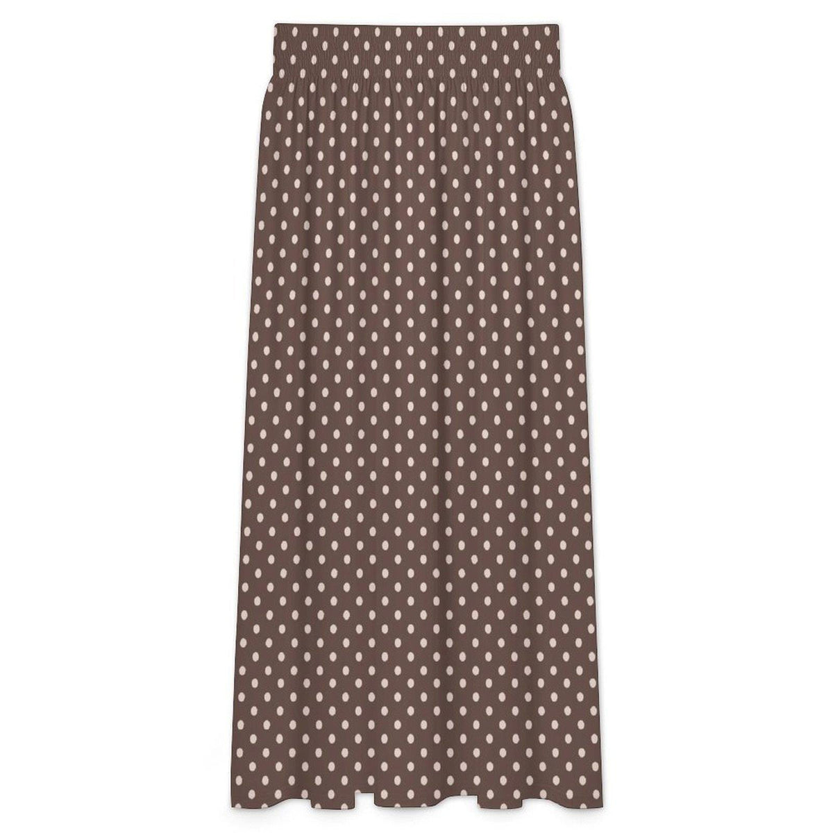 Brown Polka Dot High Waist Maxi Skirt, Vintage Inspired Boho Long Skirt