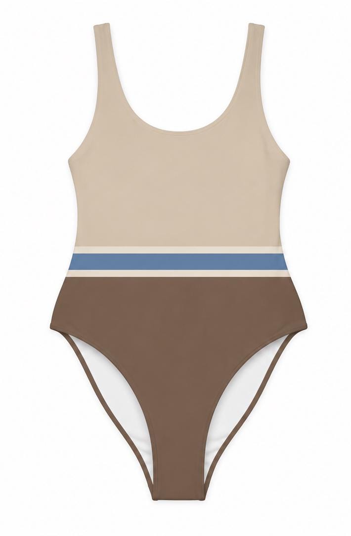 Open-Back One-Piece Swimsuit | Women's Bathing Suit | Fall Lakehouse Retro Swimwear | Beige