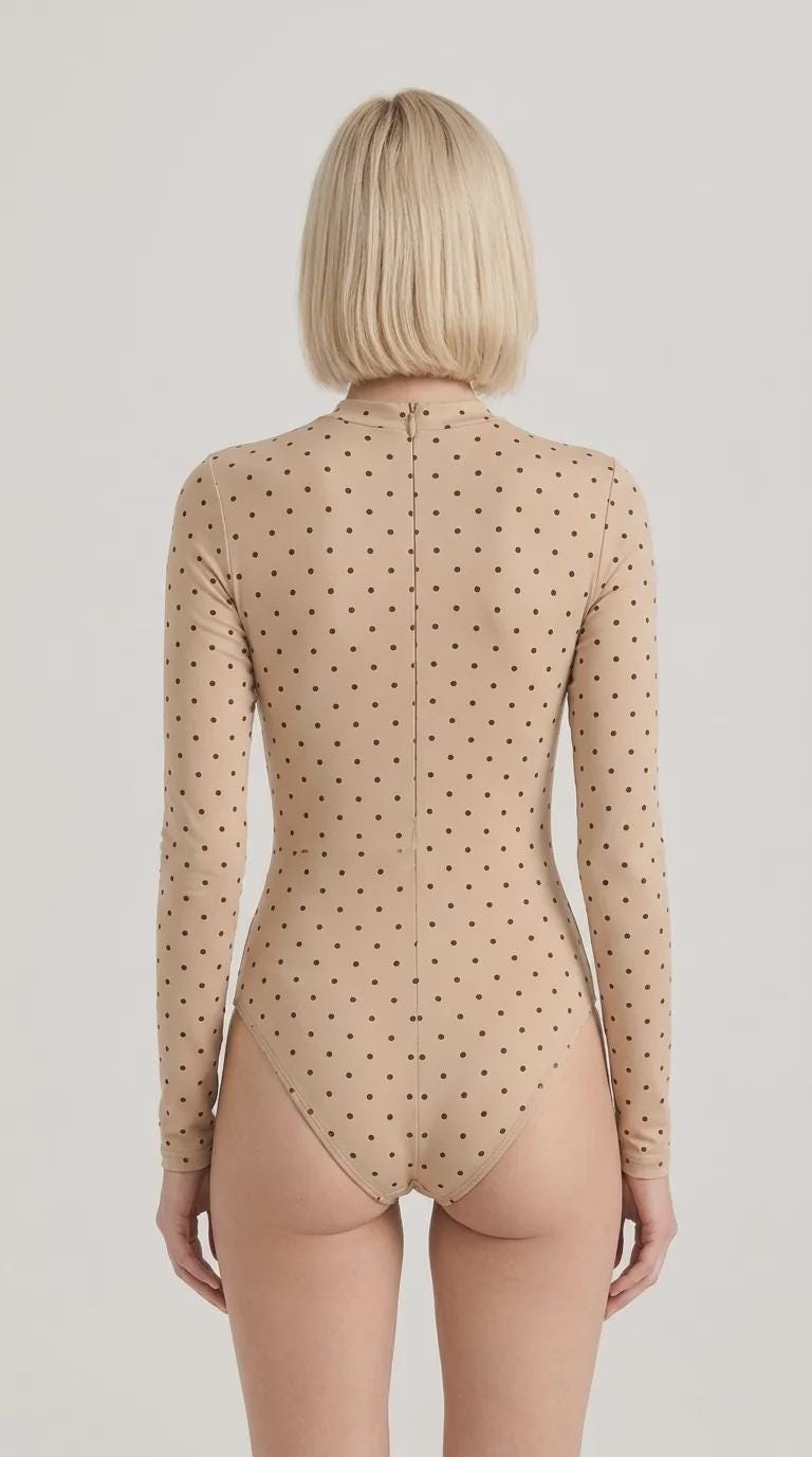 Polka Dot Lightweight Back-Zipper One-Piece Swimsuit, Long-Sleeve Bathing Suit, Various Colours